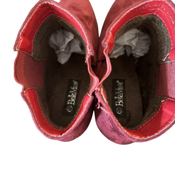 Bella Marie Ankle Boot With Heel Size 8.5 Wine Red Faux Suede Almond Toe Pull On - Picture 6 of 7